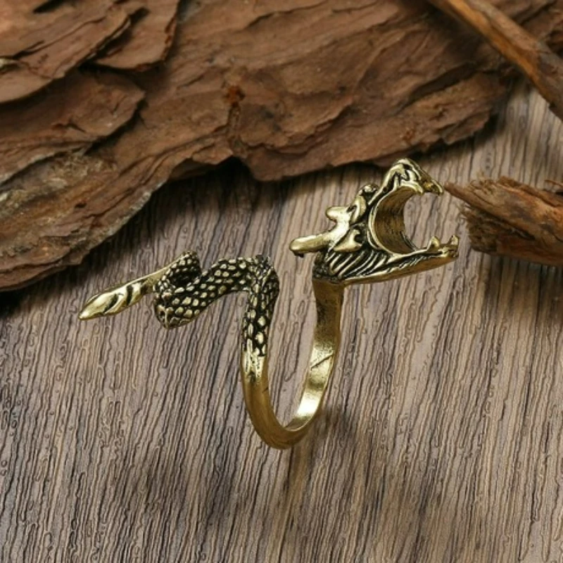 Ancient Golden Dragon Hand Bone Smoking Rack Skull Pattern Ring - Personalized Holder Adjustable Opening Decorative Accessory.