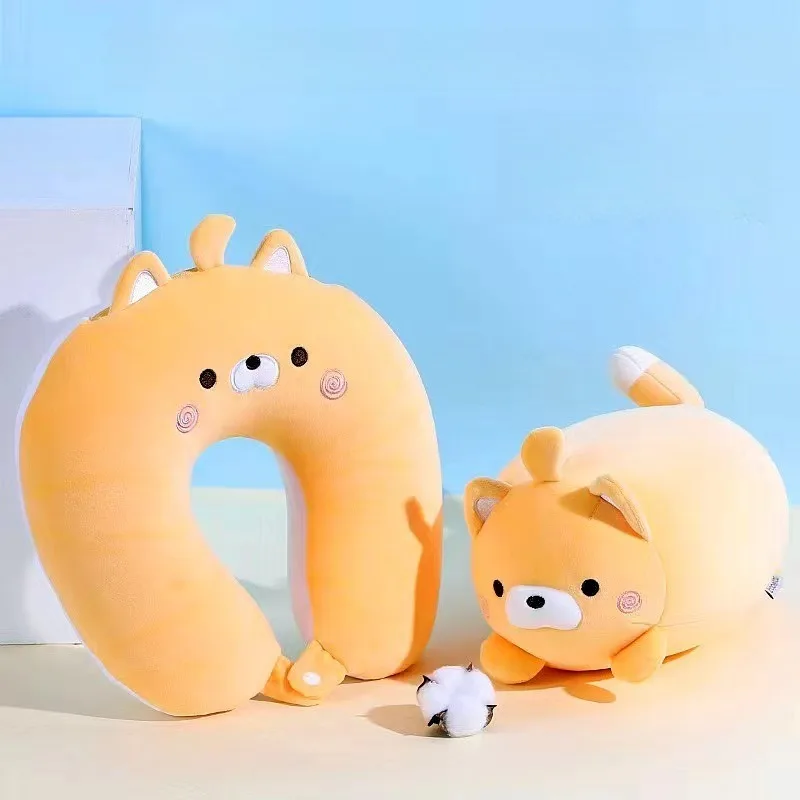 1pc Cartoon Plush U Shaped Pillow 2 in 1 Deformable Doll Travel Neck Pillow Multifunctional Cervical Support Cushion