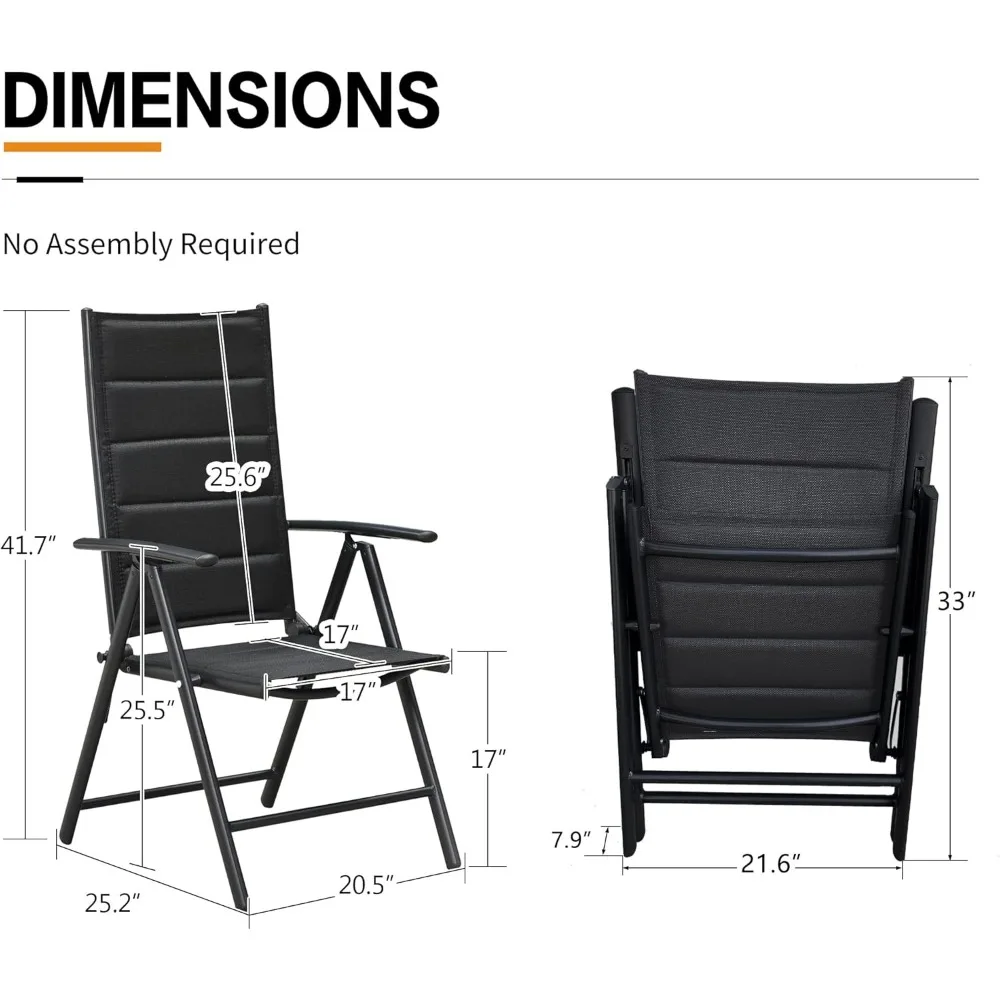 屋外パティオ折りたたみ椅子 2 個セット、屋外リクライニングキャンプチェア、柔らかい綿パッド入りシート、調節可能な高い背もたれ P