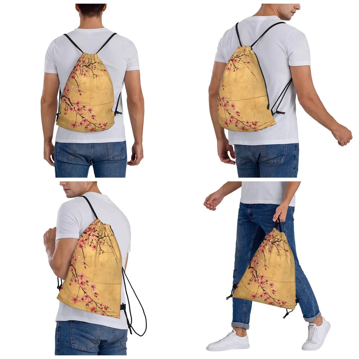 Sakura Cherry Blossom Japanese Flowers Backpacks Fashion Drawstring Bundle Pocket Sports Bag Book Bags for Travel School
