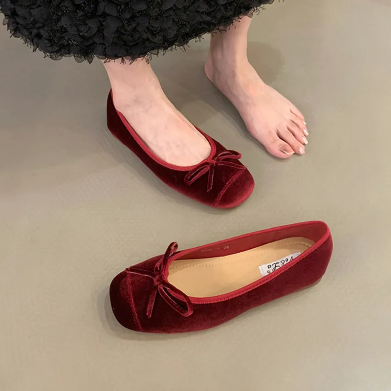 Bailamos Brand New Women Velvet Flats Fashion Shallow Slip On Ballet Shoes Soft Ladies Dress Ballerina Shoes Laofers Mujer