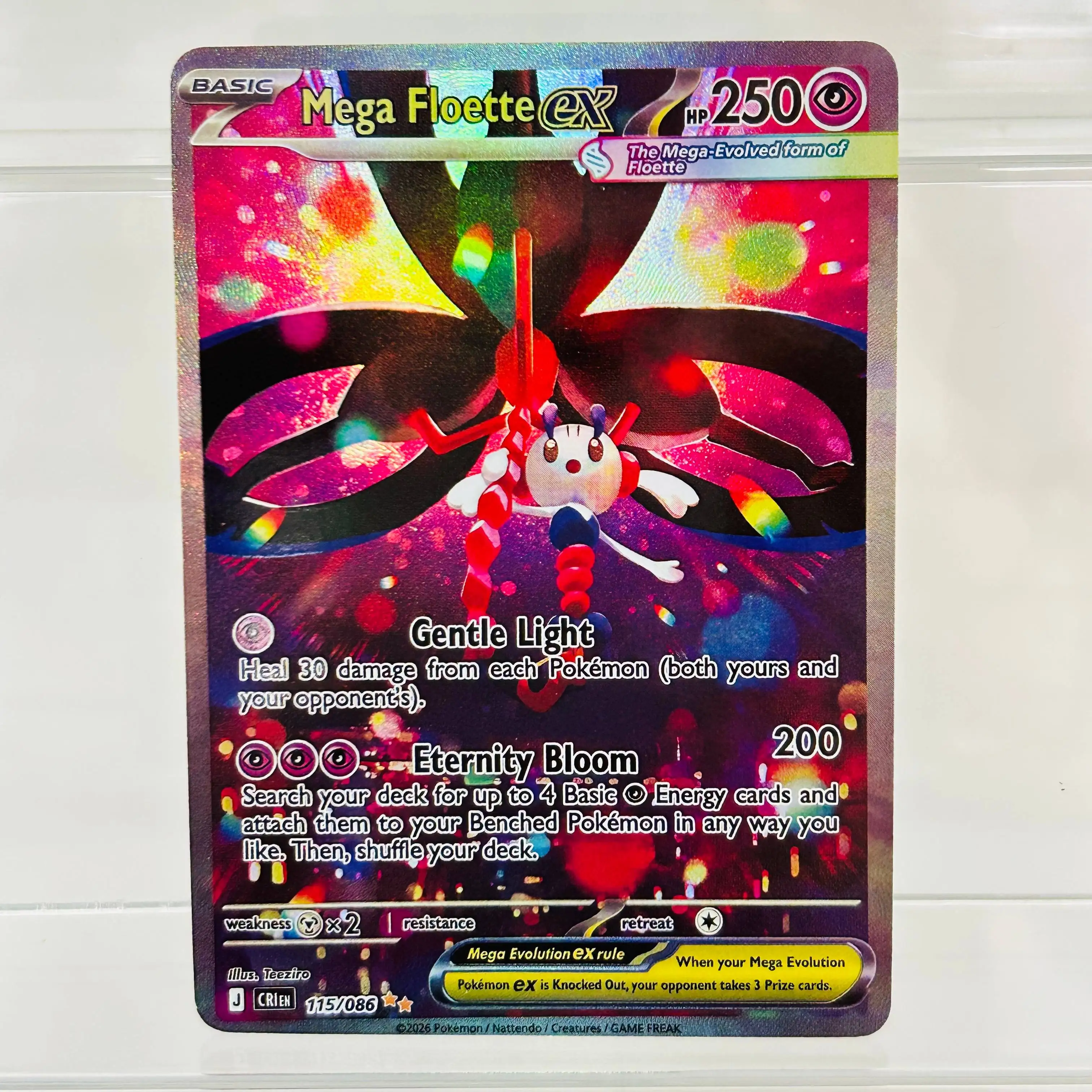 

Pokemon English Mega Floette ex 115/086 DIY Holographic Foil Card, Perfect Condition Premium Anime Collection Card