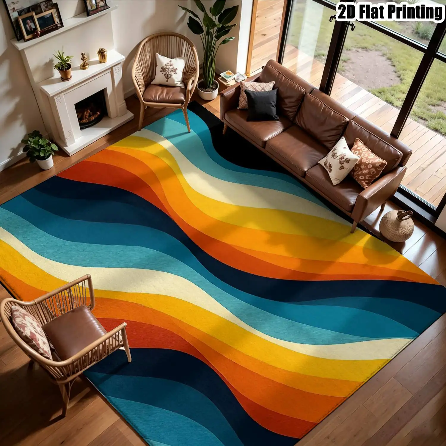Dynamic Wave Striped Carpet Retro Mid Century Style Large Area Rug for Living Room Vibrant Salon Decorative Foot Pad