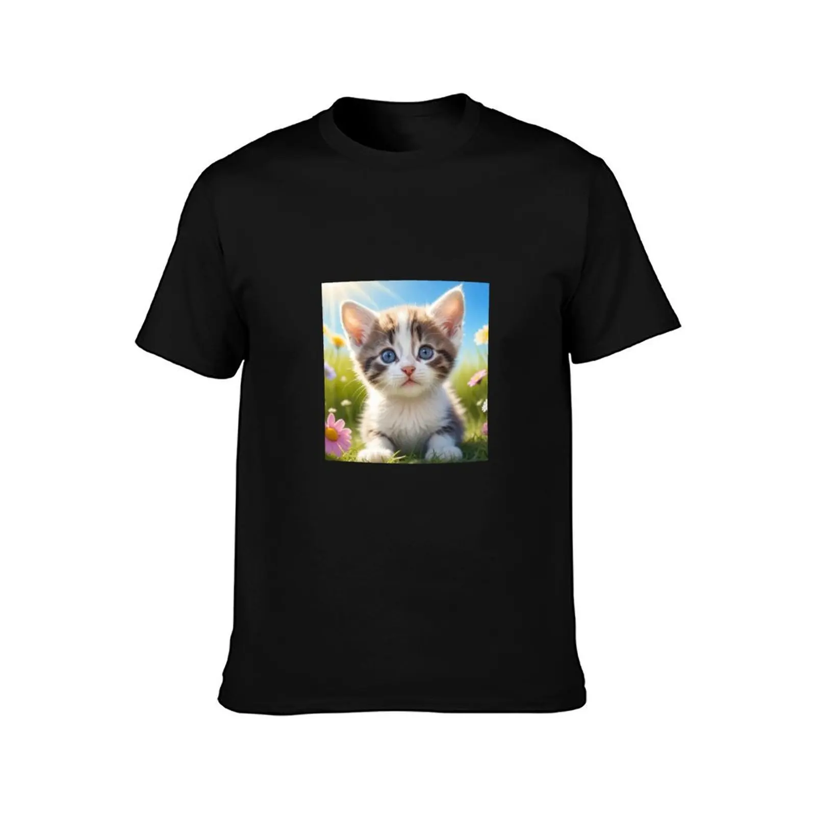 Kitten's Paradise Among the Flowers T-Shirt Lightweight Print T-Shirt