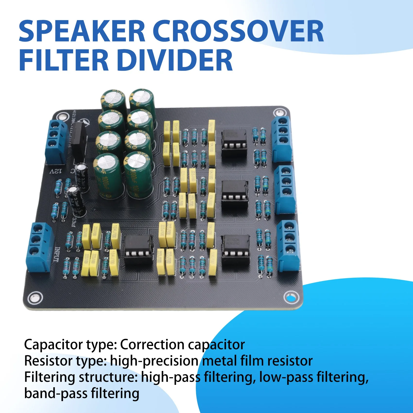 AS95 NE5532 Speaker Crossover Filter Dual-Channel 2.0 Stereo High/Mid/for Bass 3-Way DIY Speaker Amplifier Divider Board