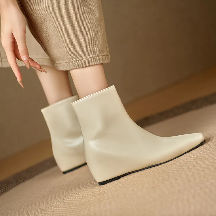 

White Wedges Heels Women Ankle Boots Slip On Short Booties 2024 Winter Height Increasing Shoes