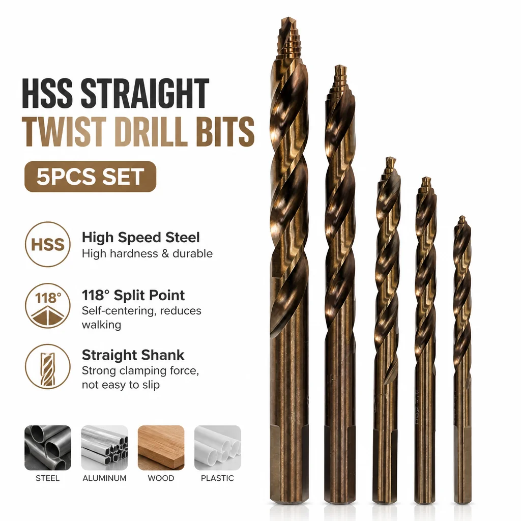 

5 PCS Titanium plating Multi-specification Straight Step Drill Bits