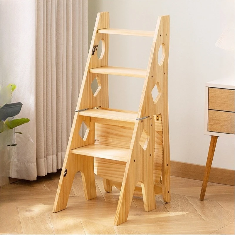 كراسي سلم من الخشب الصلب مزدوجة الأغراض للتسلق الداخلي متعددة الوظائف سلم منزلي تلسكوبي Escada مقاعد متدرجة retrátil #2