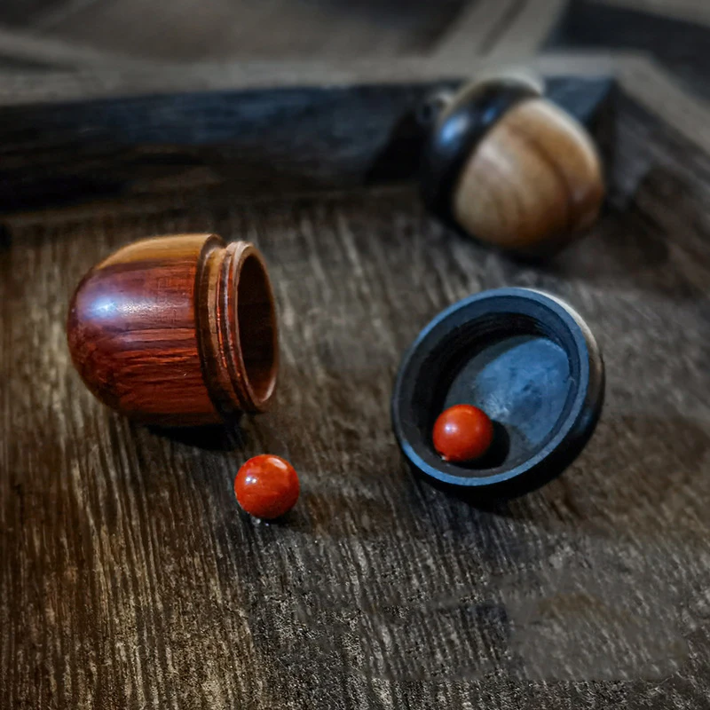 1/2PCS Mini Sandalwood Pill Boxes Portable Granule Storage Box Rescue Tablets Case Small Items Container DIY Acorn Pendants+~