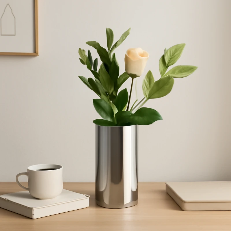 

Stainless Steel Cylinder Vase Minimalist Nordic Modern Flower Pot Home Decoration Tabletop Container for Living Room