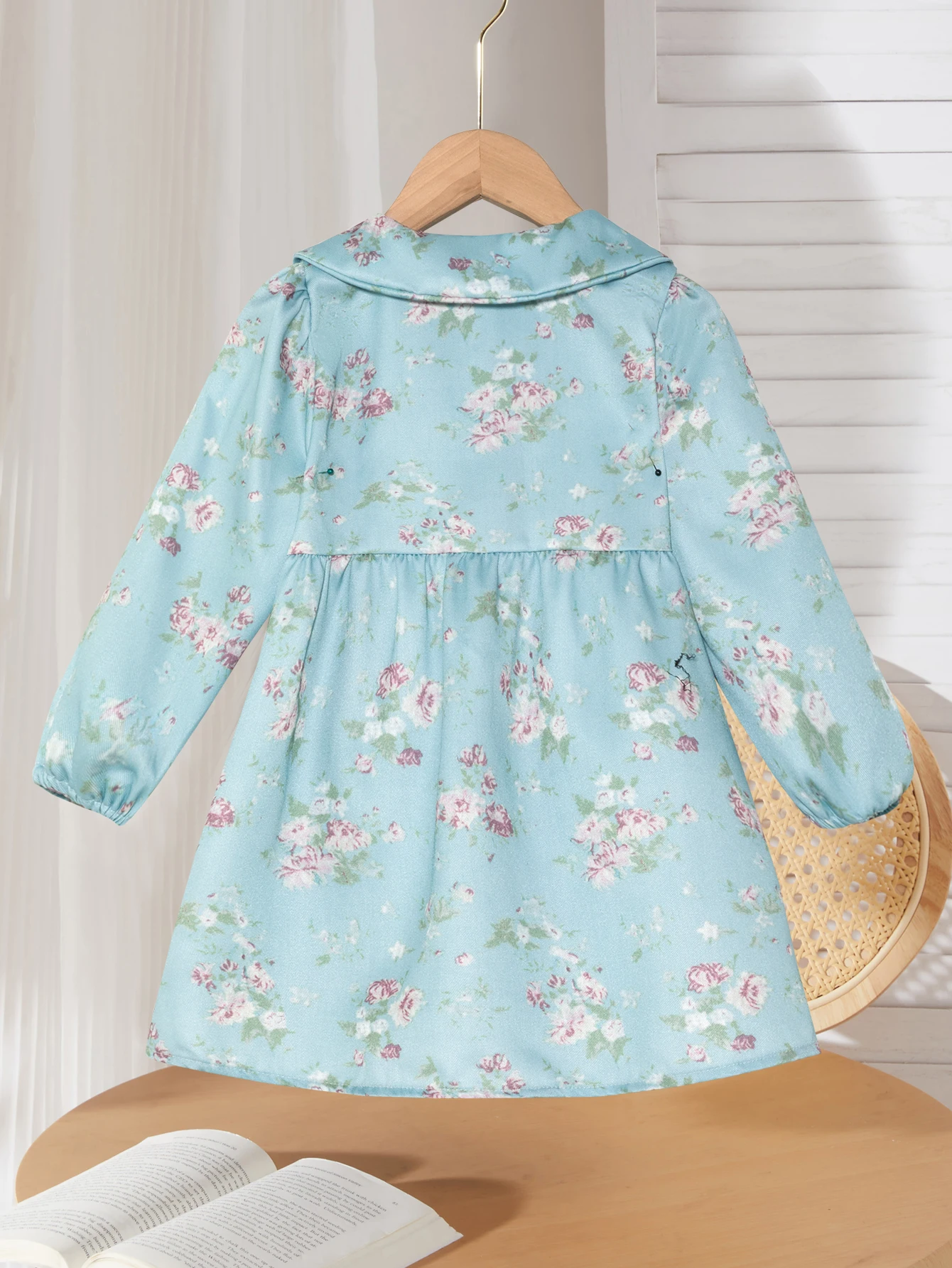 خريف جديد وصول الأزهار طباعة الياقات اللباس أنيق فستان الأميرة الطفل الفتيات اللباس المألوف لباس غير رسمي