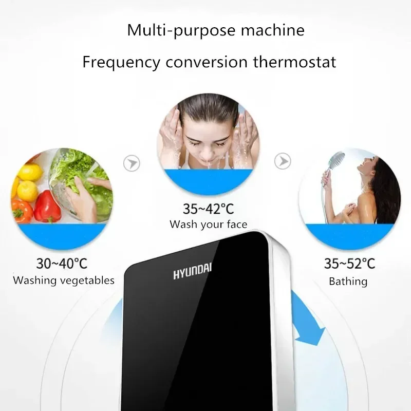 Aquecedor de água elétrico instantâneo para caldeira doméstica, fluxo quente, tankless, instantâneo, 3 segunda velocidade, calor tomar chuveiro, banheiro