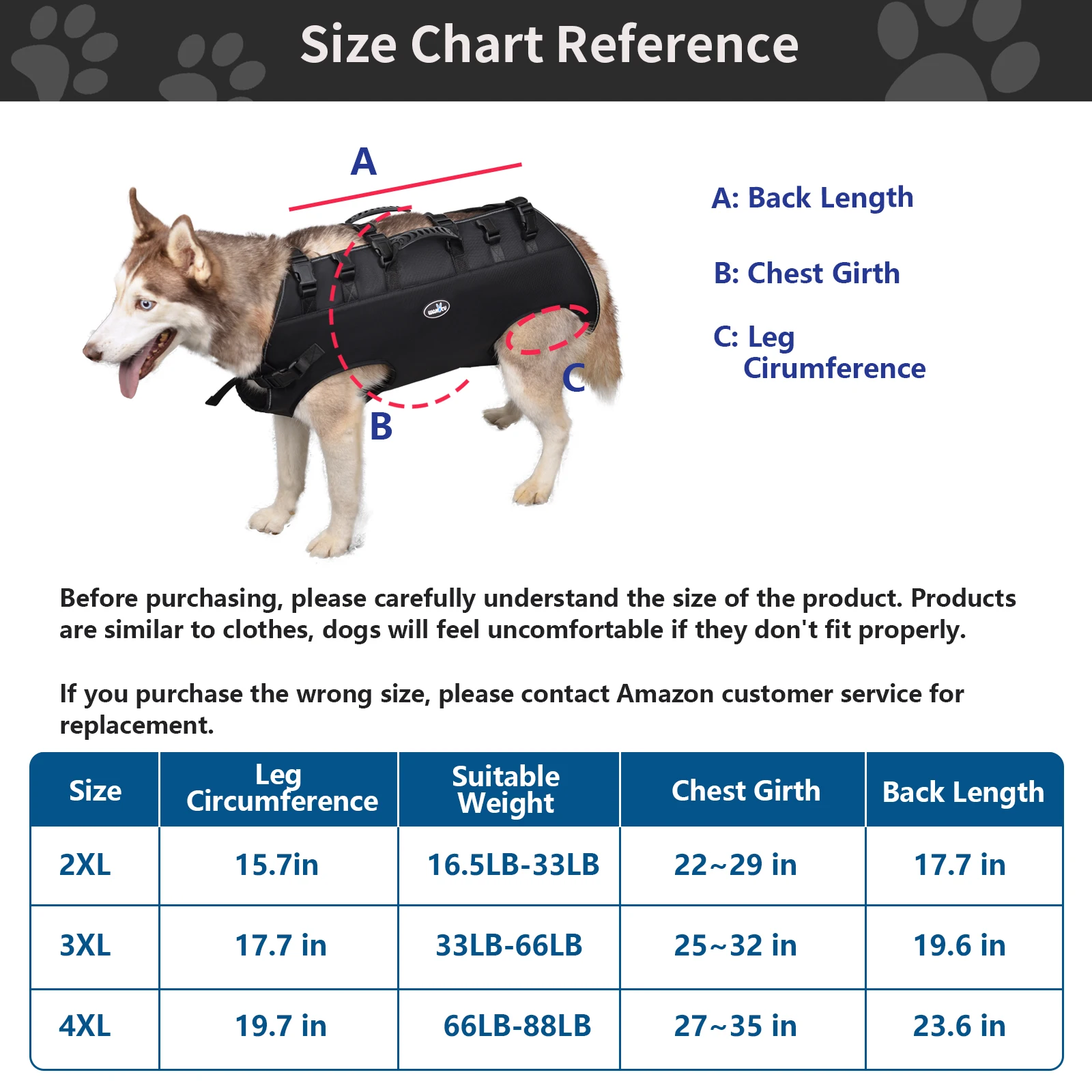 Wakytu Dog Lift Harness Sling Carrier for Dogs Hind Leg Stair Support Old Disabled Joint Injuries Arthritis Large Dogs Up Stairs