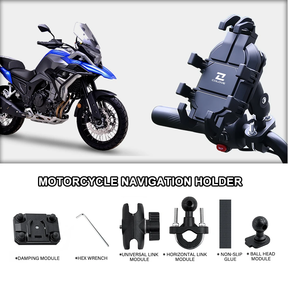 Motorcycle Phone Holder With Shock Absorber Anti-Vibration 360° For KOVE COLOVE 450 Rally 800X KY500F Excelle 500F 510X