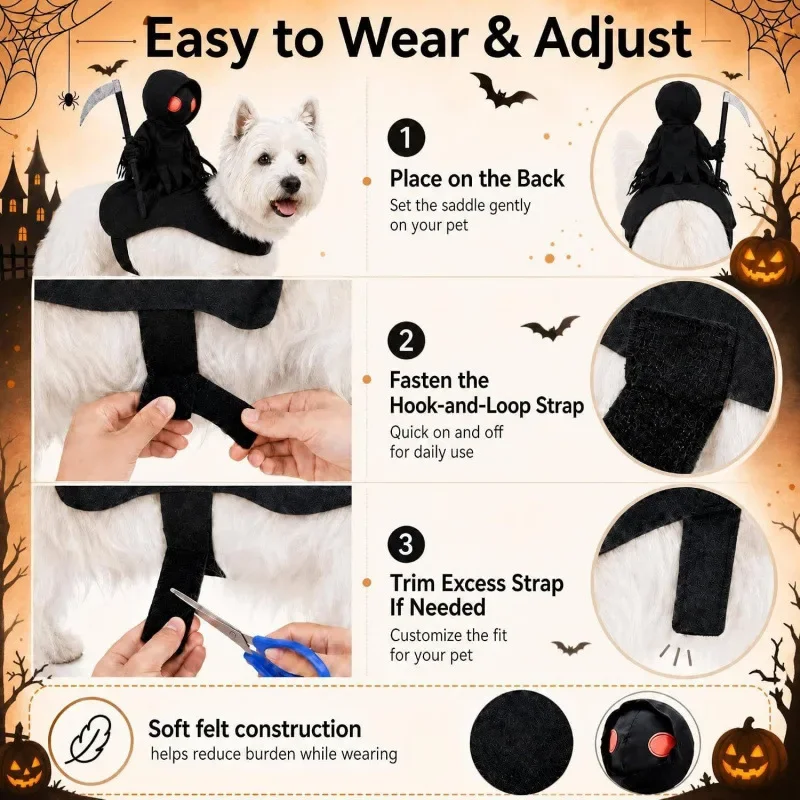 Halloween Cat Grim Reaper Costume Pet Death God Robe Cosplay Outfit  Scary Fancy Dress for Kitten Halloween Party Cat Costume