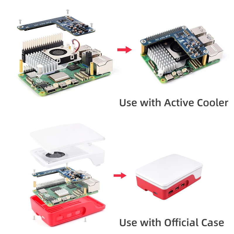 Raspberry Pi 5 PoE HAT(이더넷 HAT(G) 5V 5A 출력을 통한 전원 공급)는 Raspberry Pi 5/CM5 PoE HAT용 802.3af/at 네트워크 표준을 지원합니다.
