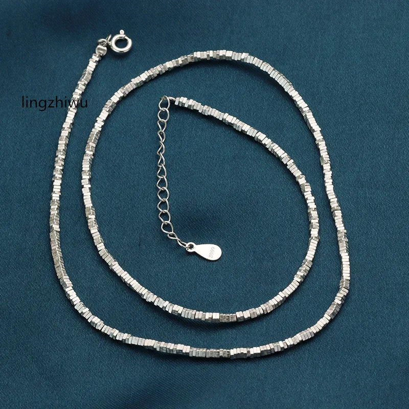 lingzhiwu Women 990 Silver Necklace Female ins Brief 100% Silver Necklaces Beads Hand Chain New Arrival