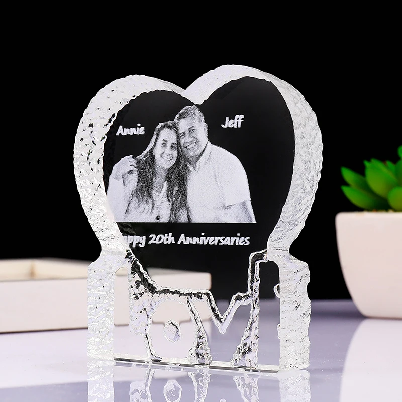 Customized LOVE Shaped Crystal Glass Pictures Albums Couples Wedding Photo Frame Anniversary Keepsake Friends Family Lover Gifts