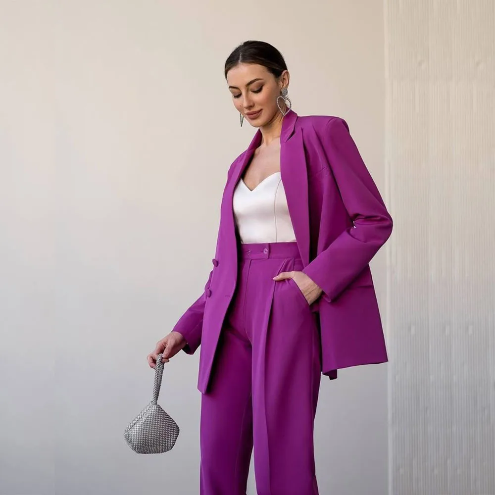 Elegant Women Solid Color Women's Blazer Double Breasted Peak Lapel Slim Fit Office Lady Outfits Customized 2 Piece Jacket Pants