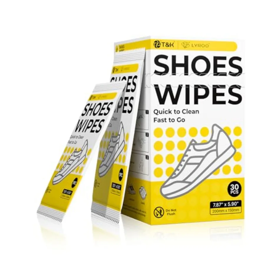 

Shoe Cleaning Wipes, 30 Individually Wrapped, No Rinse Stain Removal for Canvas, Mesh Sneakers etc., Quick-Clean Shoes Wipes fo