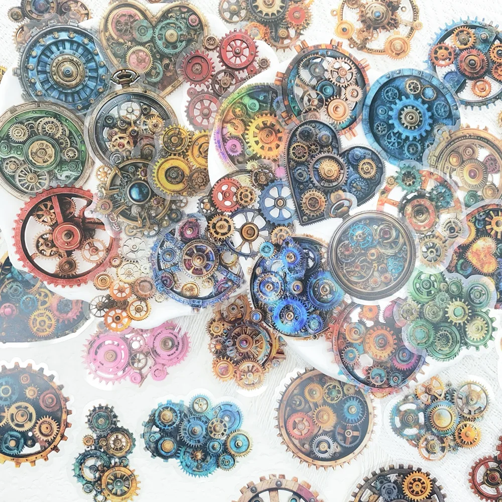

50Pcs Vintage Steampunk Gears Transparent Stickers Scrapbook Stationery Laptop Guitar Fridge Bike Skateboard Car Sticker