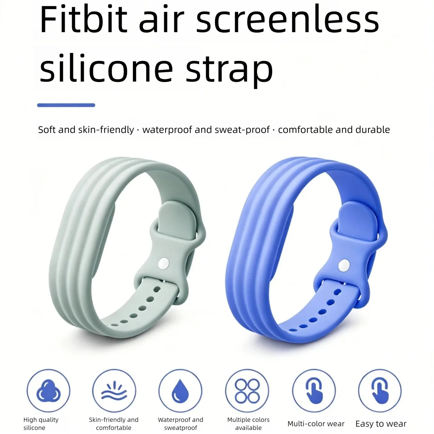 Single-Color Silicone Sport Strap Compatible with Google Fitbit Air Fitness Tracker Wristband for Active Wear