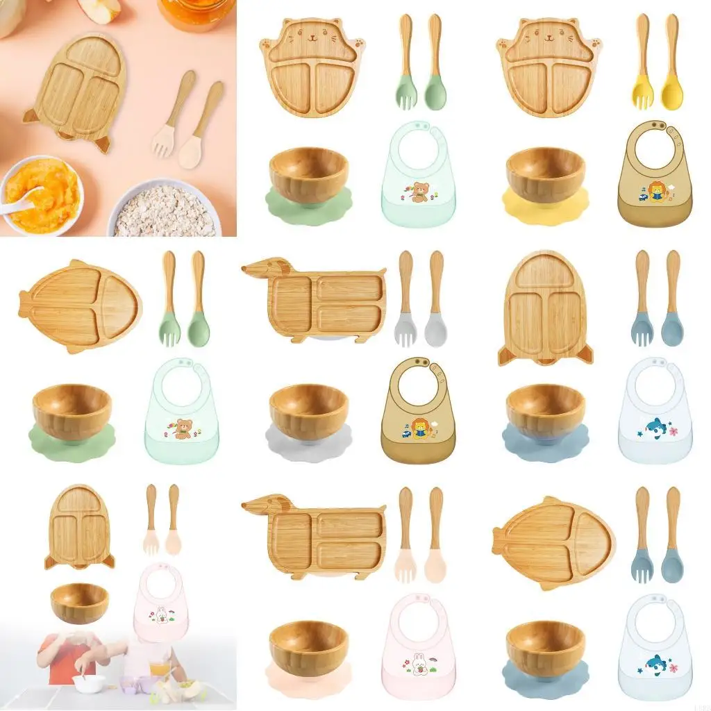 

Cartoon Design Baby Feeding Plate Set Children's Complementary Bowl with Stable Suction Base for Early Feeders L8RB