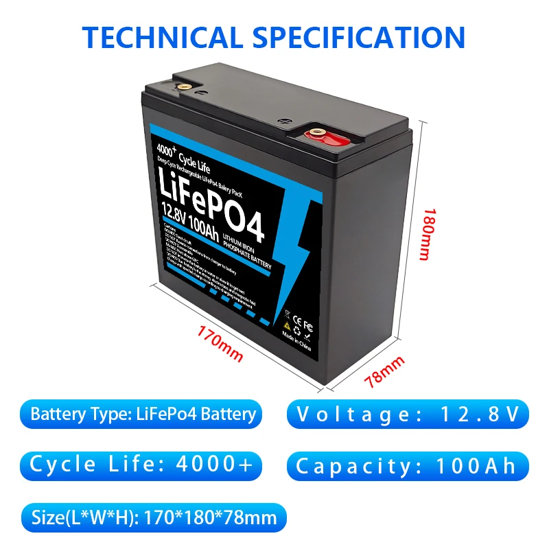 

12.6V 200Ah 100Ah LiFePO4 Battery for RV Golf Cart Solar Power System Trolling Motor with 100A BMS High Capacity Energy Storage