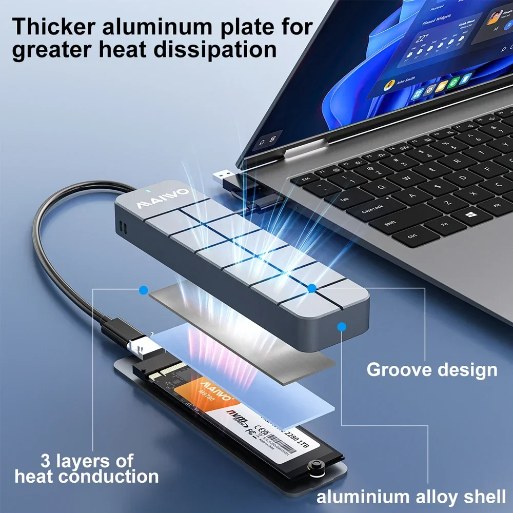 MAIWO M.2 NVME SATA SSD Enclosure Visual Smart Mendukung USB 3.1 Gen2 10Gbps Aluminium Alloy PCIe SSD Docking Station untuk Casing PC