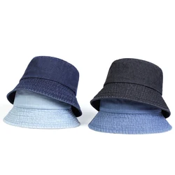 Unisex Light Board Solid Color Denim Bucket Hats Fishermen Caps Outdoor Casual Cap Sunscreen Hat