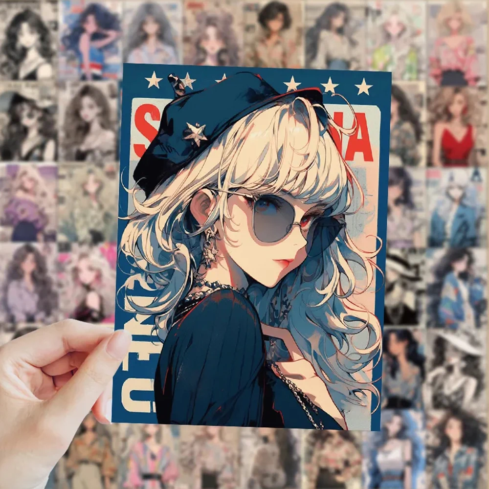 10/30/60 pçs vintage anime menina adesivos estéticos ins estilo bonito decalque brinquedo diy guitarra papelaria capacete dos desenhos animados graffiti adesivo