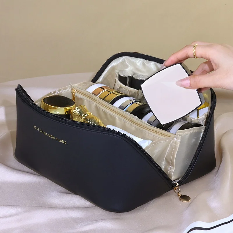 Borse cosmetiche per le donne elegante borsa per il trucco in pelle PU articoli da toeletta da viaggio Organizer per riporre gli oggetti borsa per