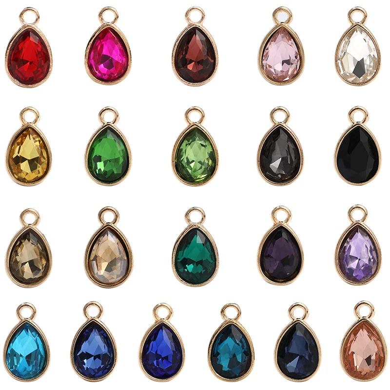 20Pcs Teardrop in lega di zinco perline di strass Color oro ciondoli di cristallo per collana braccialetto gioielli che fanno fascino fai da te