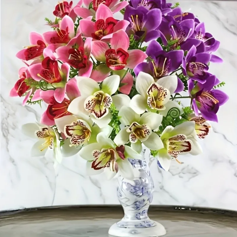 

Bouquet Artificial Orchid Flore White Silk Fake Orchid Flower DIY Wedding Back Road Home Desk Vase Accessories Faux Flores