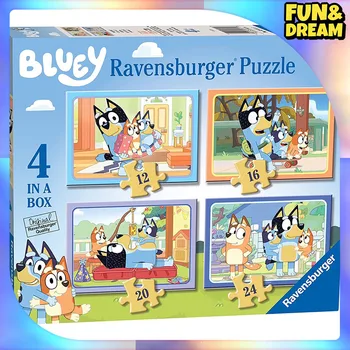 Ravensburg-rompecabezas de dibujos animados de la familia Bluey genuino, juguetes educativos para niños, regalo de cumpleaños, 4 en 1
