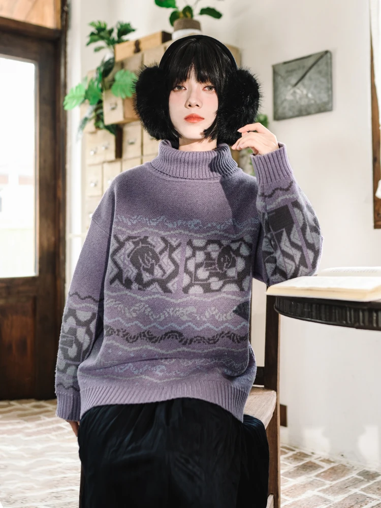 

Thiened вязаный свитер с высоким воротником, женский свободный уличный свитер, осень-зима, модный повседневный длинный топ све с вышивкой