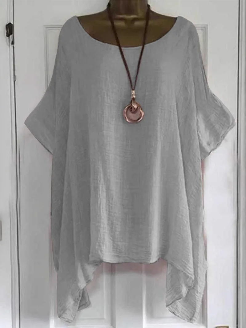 

Женская повседневная свободная футболка Lazy Sunday размера плюс с неровным подолом, стандартный крой, круглый базовый топ Ne ort Sve Clo...