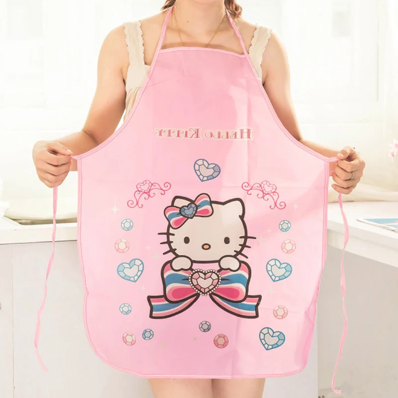 Delantal impermeable con estampado de dibujos animados para el hogar, utensilio de limpieza para el hogar, a prueba de aceite, Sanrio, Hello Kitty