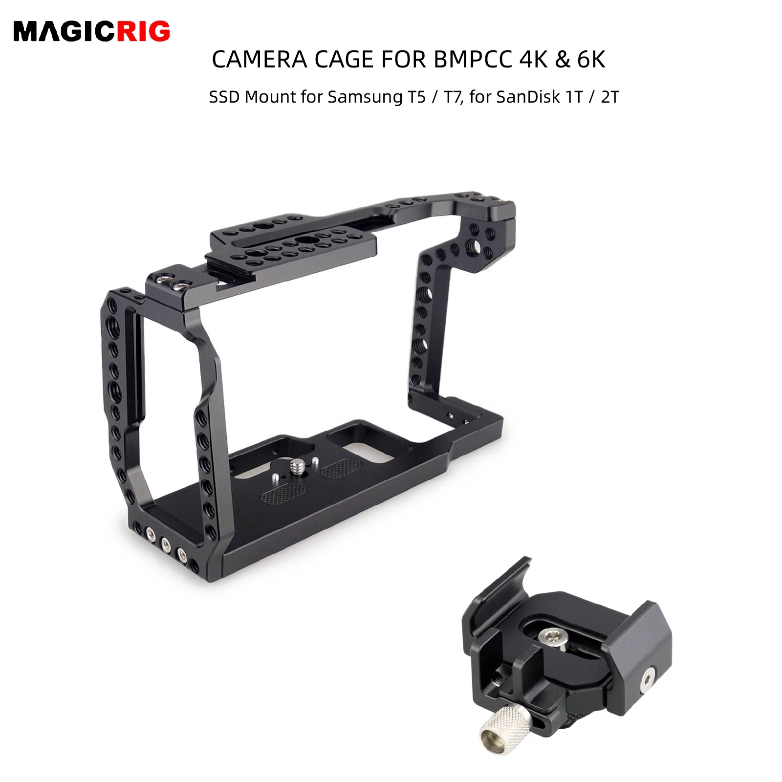 

MAGICRIG BMPCC 4K & 6K Cage Video Camera Cage with T5 / T7 SSD Mount for Blackmagic Pocket Cinema Camera BMPCC 4K & 6K