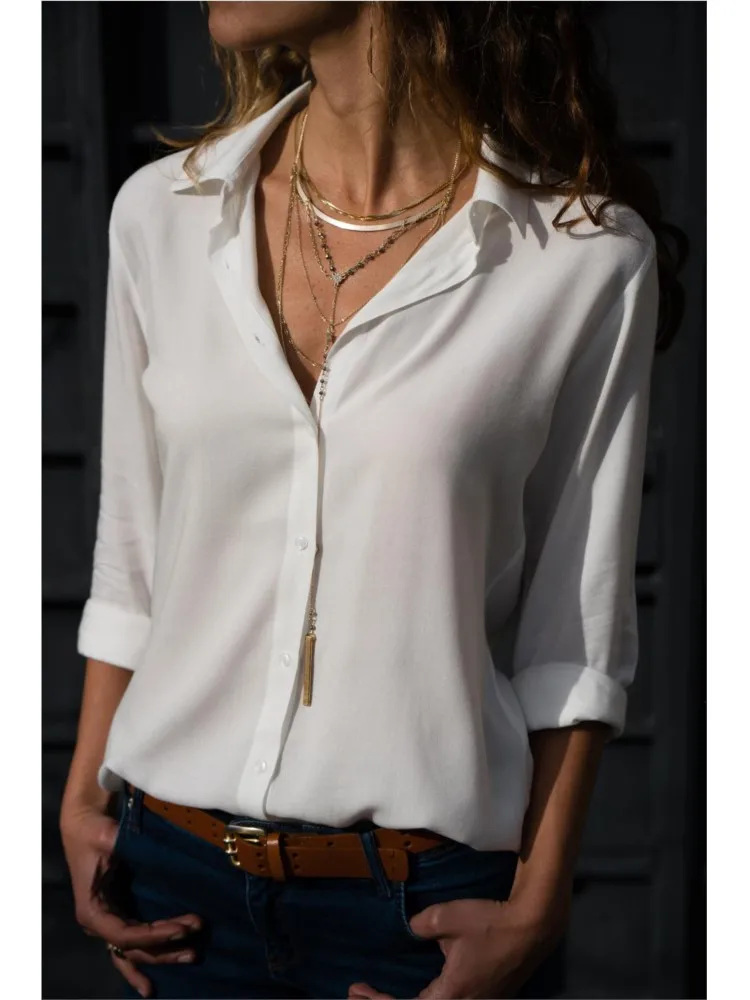 Vrouwen Shirt Lente Zomer Casual Lange Mouw Knop Effen Kleur Blouses En Tops 2023 Kantoor Dames Shirts Witte Top S-5XL