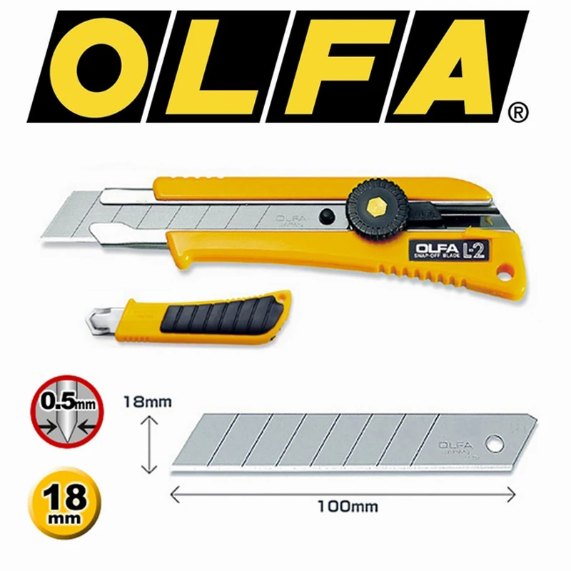 

OLFA L-2 18mm Heavy Duty Cutter Knife Rubber Grip MultiPurpose Utility Knife with Rubber Inset Snap-off Blades