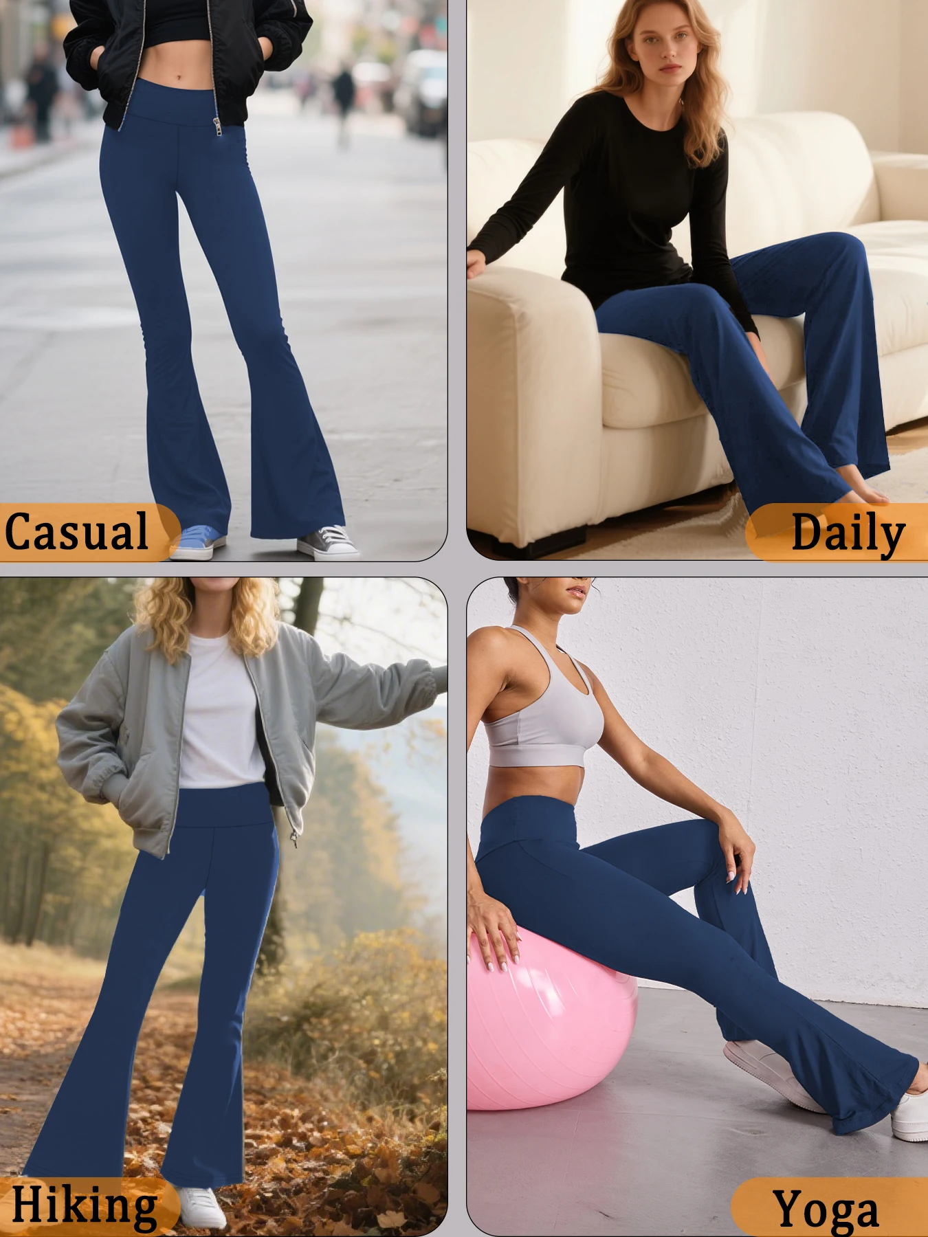 سروال نسائي فائق النعومة مضيئة عالي الخصر للتحكم في البطن، سروال يوجا للتمرين، قيعان جرس