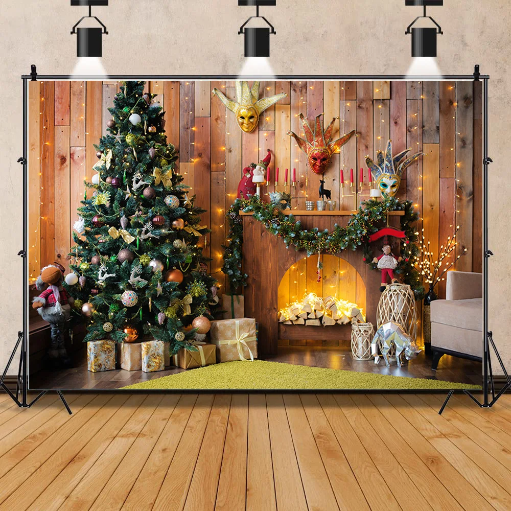 

SHENGYONGBAO Christmas Tree Wooden Board Flower Wreath Gift Photography Window Snowman Cinema Background Prop SDG-03