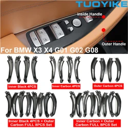 LHD RHD Car Interior Inner Door Pull Handle Black Carbon Fiber Trim Outer Cover Set For BMW X3 X4 G01 G02 G08 F97 F98 2018-2021