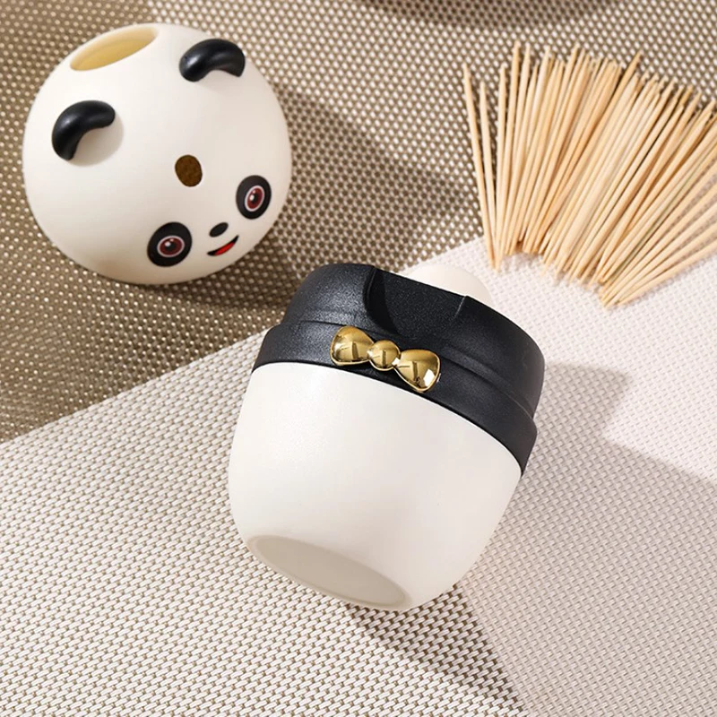 Portable Cartoon Panda Toothpick Storage Box Cotton Swab Storage Household Press Dental Floss Box Desktop Creative