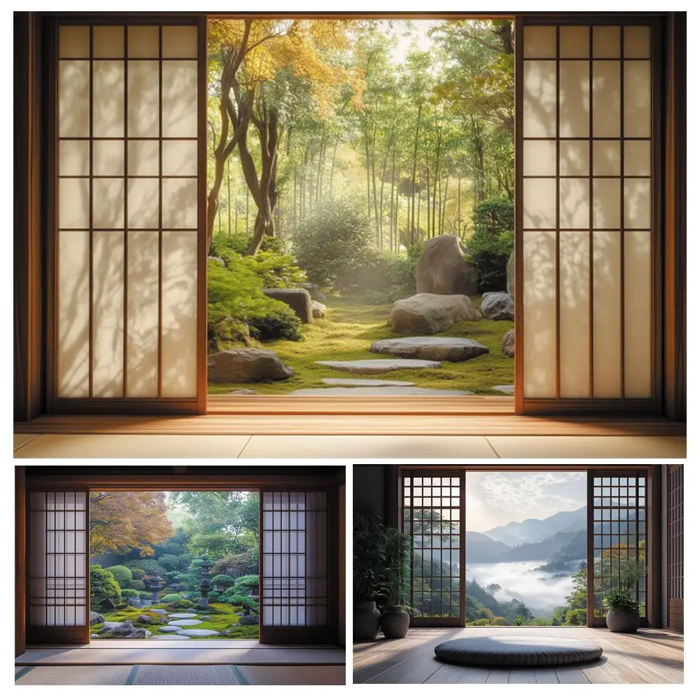 Japanischen Stil Hof Hintergrund Natur Landschaft Wald Bäume Zimmer Wand Dekor Fotografie Hintergrund Fotostudio Photobooth Prop