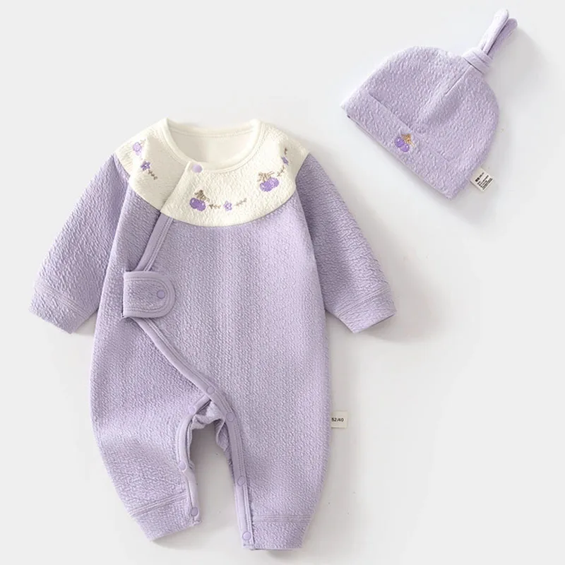 

Комплект из 2 предметов: весенне-осенний костюм для новорожденных девочек, корейский мультяшный милый хлопковый комбинезон с длинным рукавом + шапочка, набор детской одежды, товары для младенцев B409