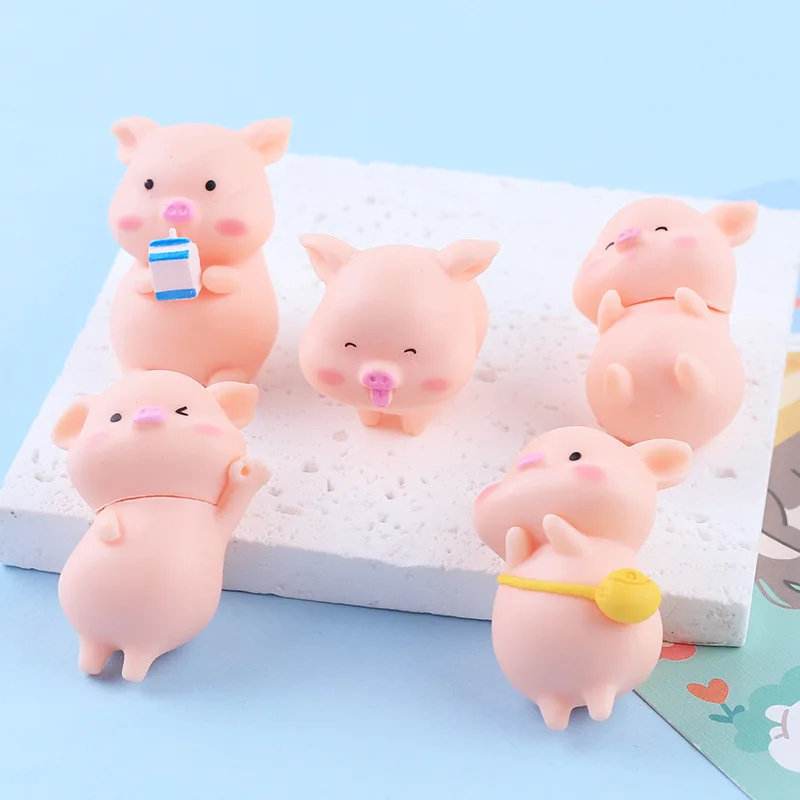 1Pcs Cute Cartoon Pink Pig Figurine Miniaturas Cream Glue Diy Resin Ornament Home Decoration Garden Accessories 2025 New
