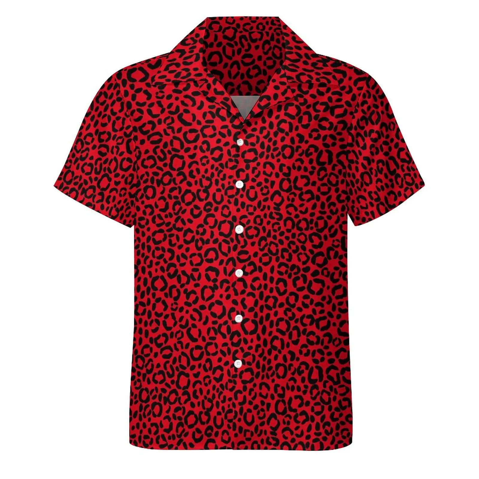 Hawaiian Sexy Red Leopard Spots Men's Shirts For Man Clothing Casual vintage y2k Summer Beach Street Style Plus Size Blouse