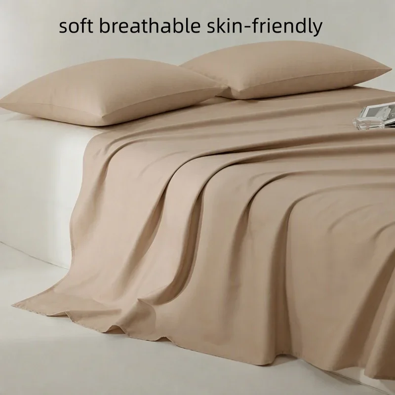 100% Cotton Bed Sheet Set Modern Solid Flat Sheet+Fitted Sheet+Pillowcase Breathable Pure Cotton Full Sheet Set For Home Hotel